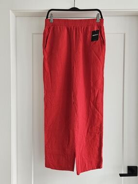 Forever 21 Red Linen Blend Wide Leg Pants Size Large